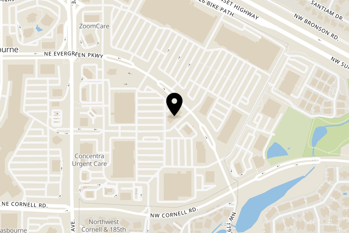 Map showing the location of Pasta Pronto on 11170 NE Evergreen Pkwy in Beaverton